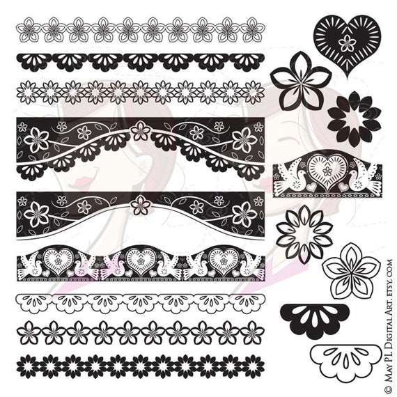 570x570 Papel Picado Borders Digital Clip Art Mexican Design Elements Etsy