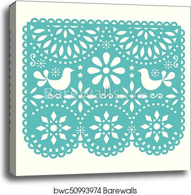 382x390 Papel Picado Vector Template Design, Mexican Paper Decorations
