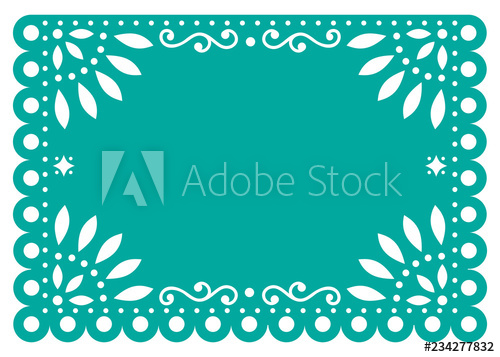 500x357 Papel Picado Vector Template Design In Turquoise, Mexican Paper