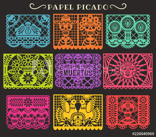 500x438 Day Of The Dead Papel Picado Vector Collection Of Traditional