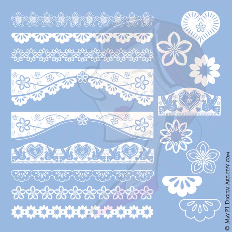 794x794 Papel Picado Borders Vector Clip Art White Birds Flowers Etsy