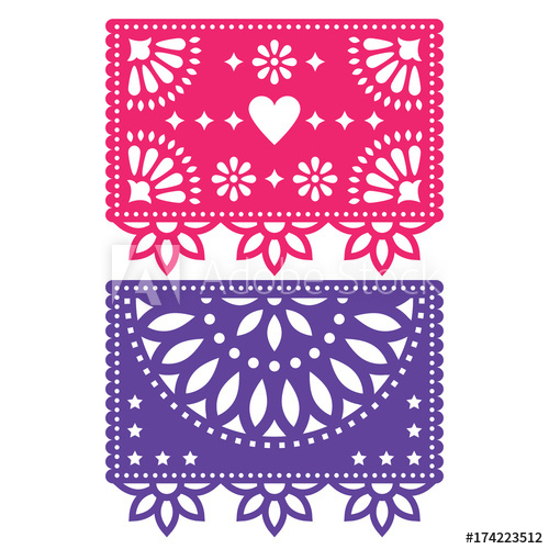 500x500 Papel Picado Vector Template Design Set, Mexican Paper Decorations