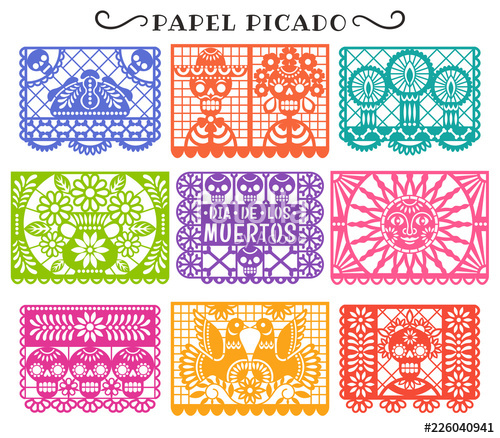 500x438 Day Of The Dead Papel Picado Vector Collection Of Traditional