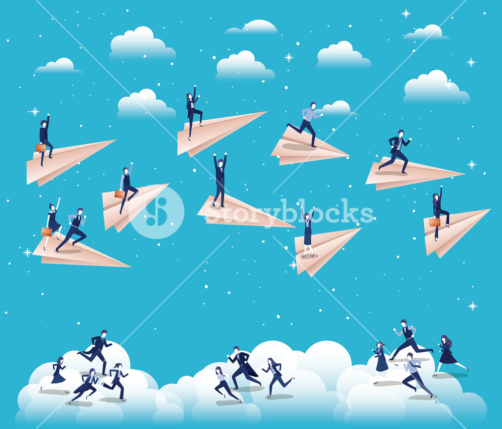 1000x856 Business People Competing With Paper Airplane Vector Illustration