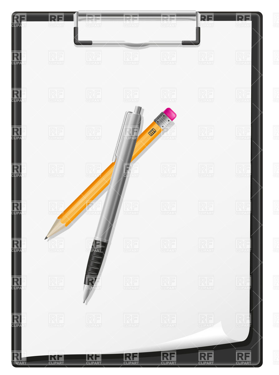 894x1200 Clipboard With Blank Sheet Of Paper, Pen And Pencil Vector Image