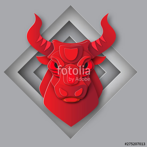500x500 Head Of The Bull, Symbol Of The Bullish Stock Market Paper Cut