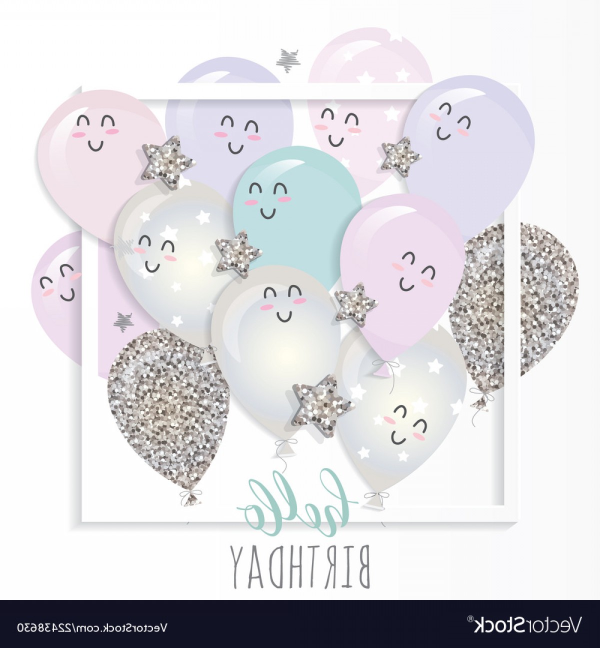 1200x1296 Kawaii Balloons In Paper Cut Out Frame Birthday Vector Soidergi