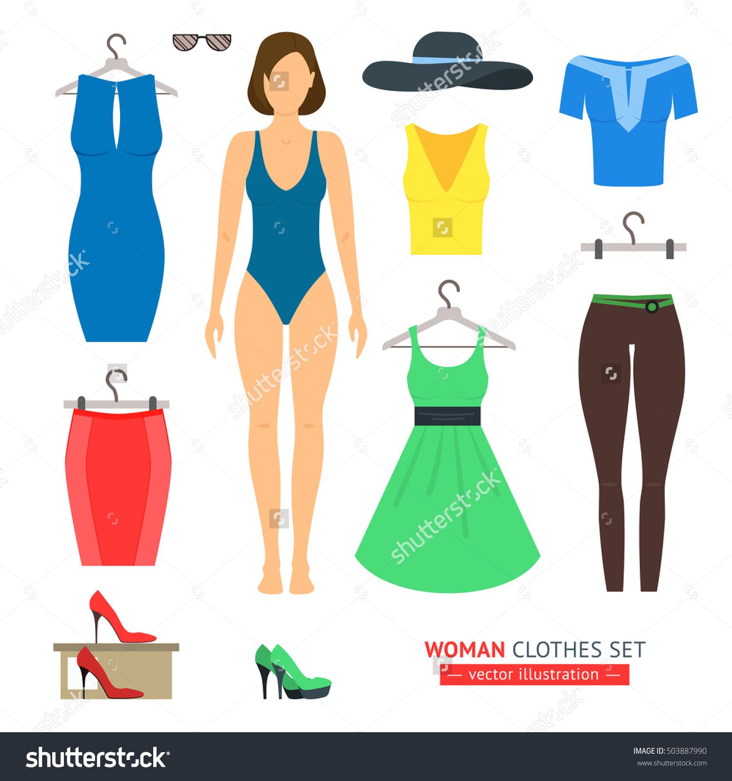 1500x1600 Girl Or Woman Clothes Set Like Model Doll Vector Flat Cartoon