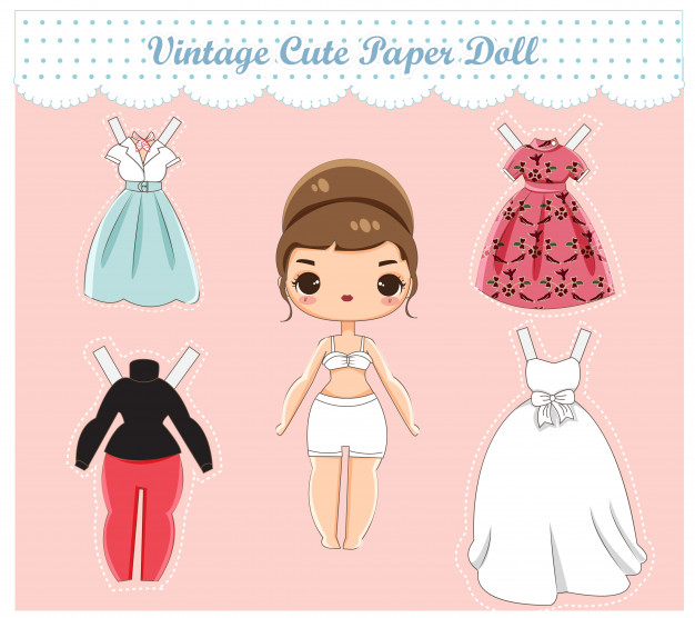 626x556 Vector Of Cute Vintage Paper Doll Vector Premium Download