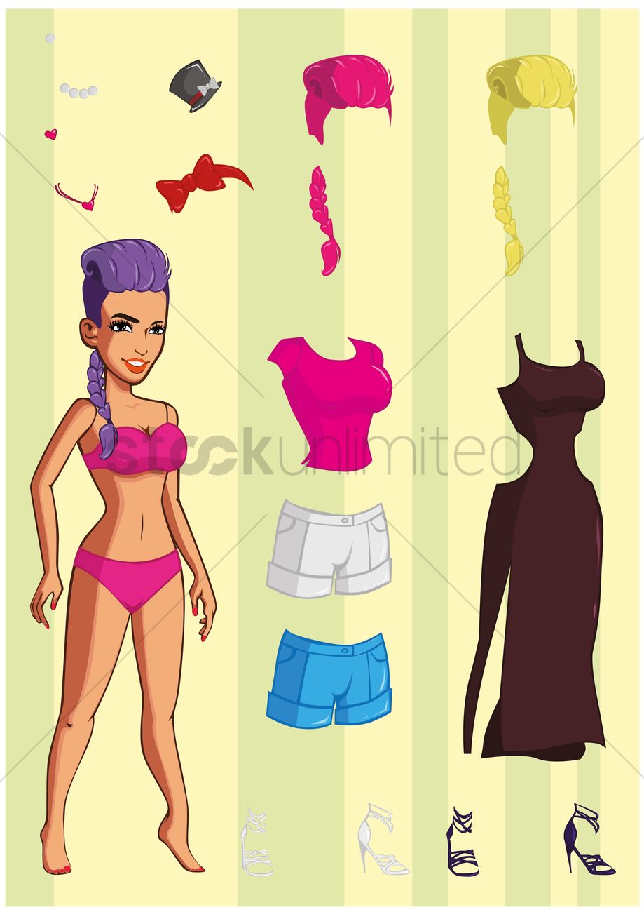 919x1300 Cute Dress Up Paper Doll Vector Image