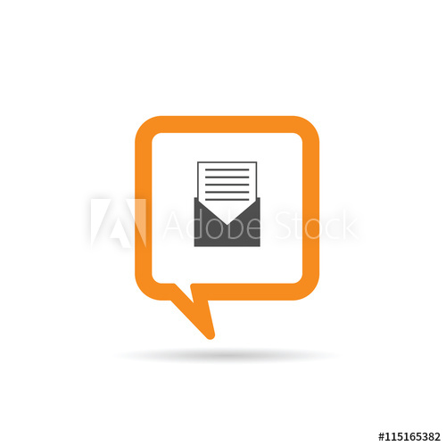 500x500 Square Orange Speech Bubble With Letter And Paper Icon Illustrat