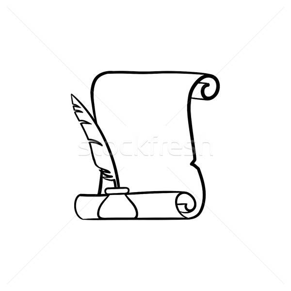 600x600 Manuscript Paper With Feather Pen Hand Drawn Icon Vector