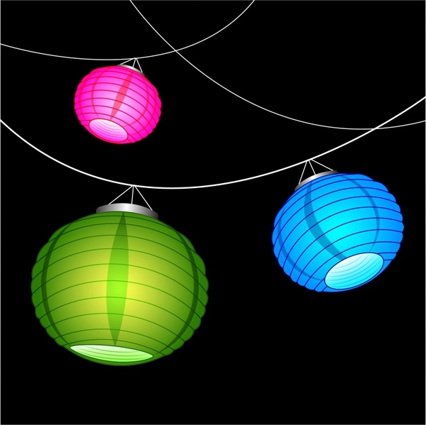 600x599 Colorful Lanterns Free Vector In Adobe Illustrator