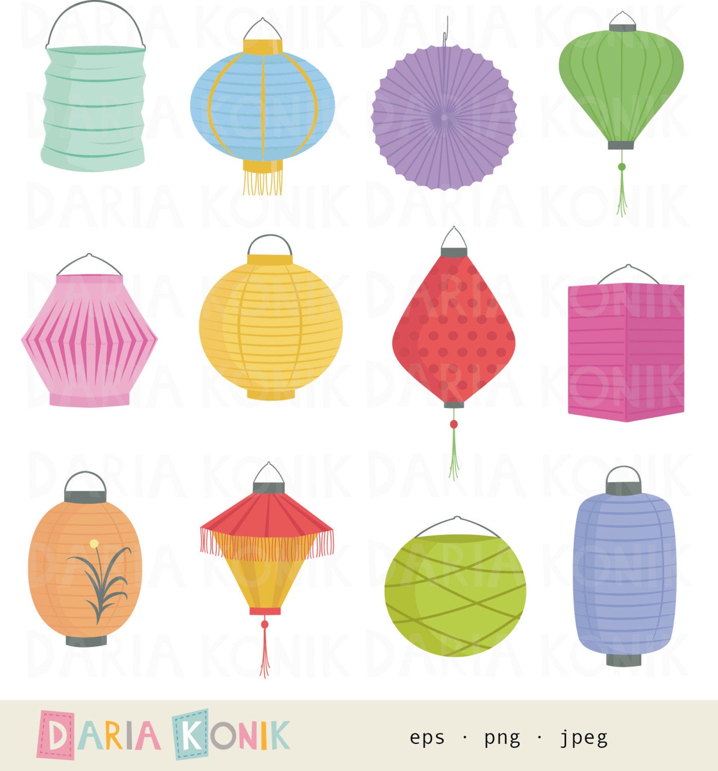 1397x1500 Paper Lanterns Clip Art Set Colorful Lampions Party Clipart Etsy
