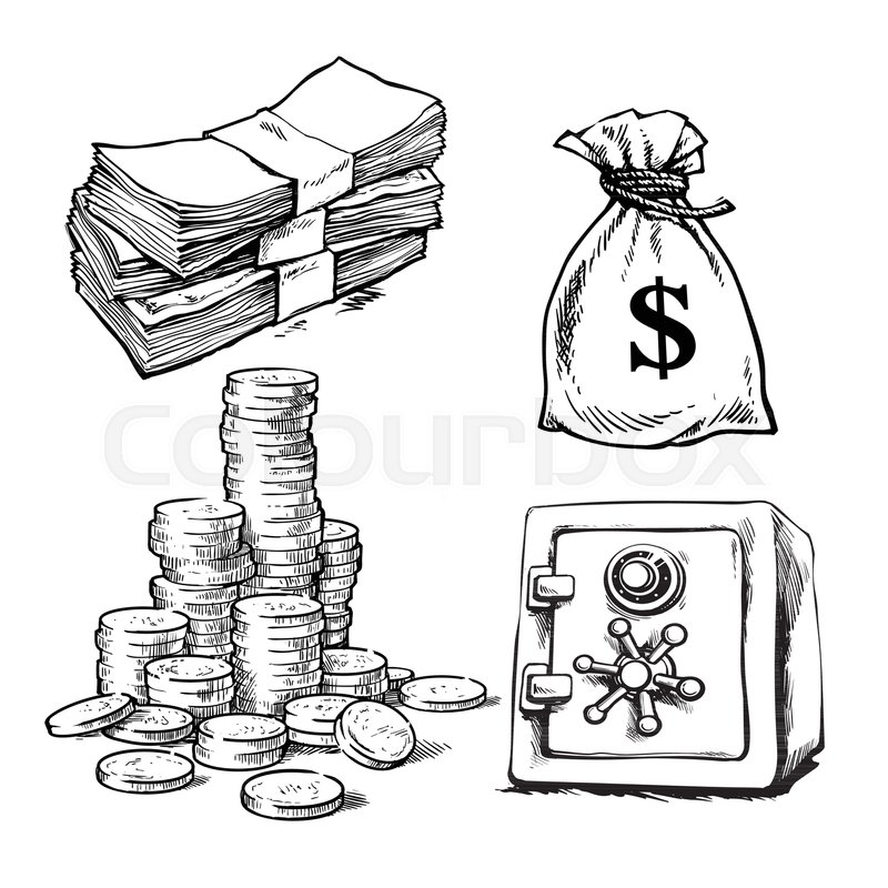 800x800 Finance, Money Set Sketch Of Paper Stock Vector Colourbox