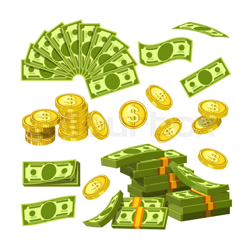 800x800 Paper Money And Gold Coins In Big Stock Vector Colourbox