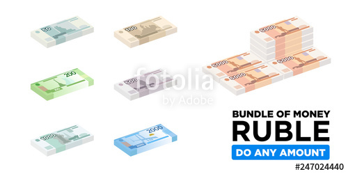 500x250 Ruble Money Of Russia, Isometric Bundle Paper Money