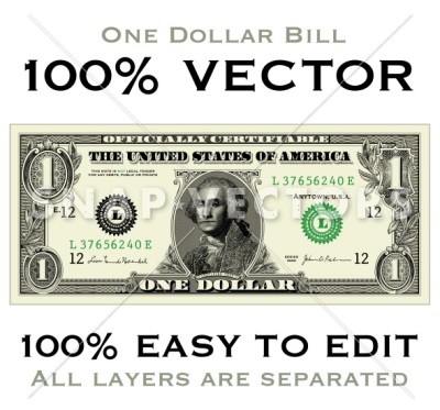 400x373 Vector Clipart Money One Dollar Bill
