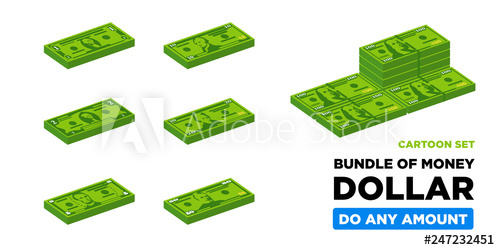 500x250 Dollar Money Isometric Cartoon Bundle Of Usa, Paper Money