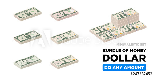 500x250 Dollar Money Isometric Minimalistic Bundle Of Usa, Paper Money