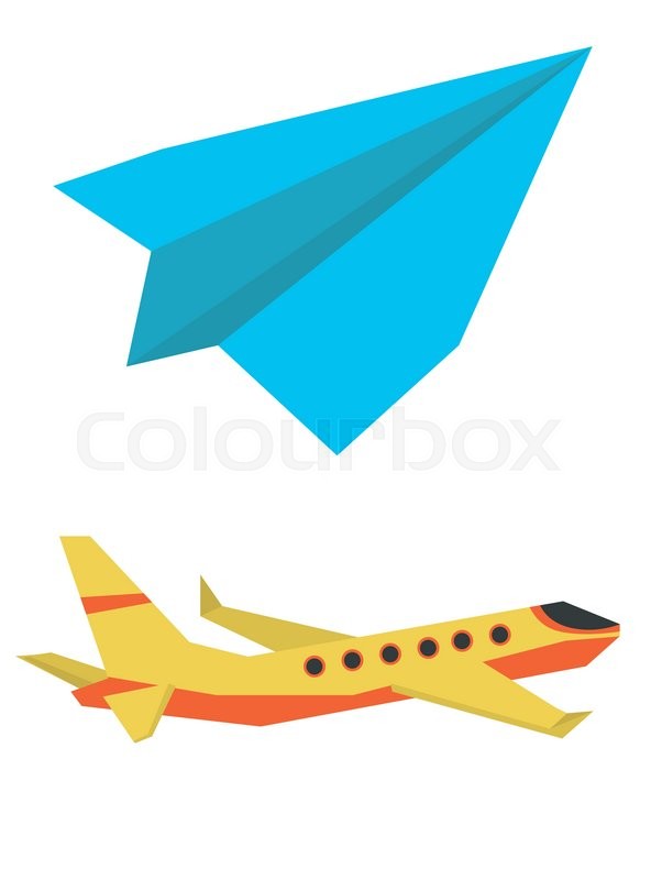 592x800 Passenger Airplane And Paper Plane Stock Vector Colourbox
