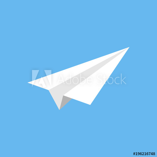 500x500 Origami Paper Plane Vector Graphic, Isolated On Blue Background
