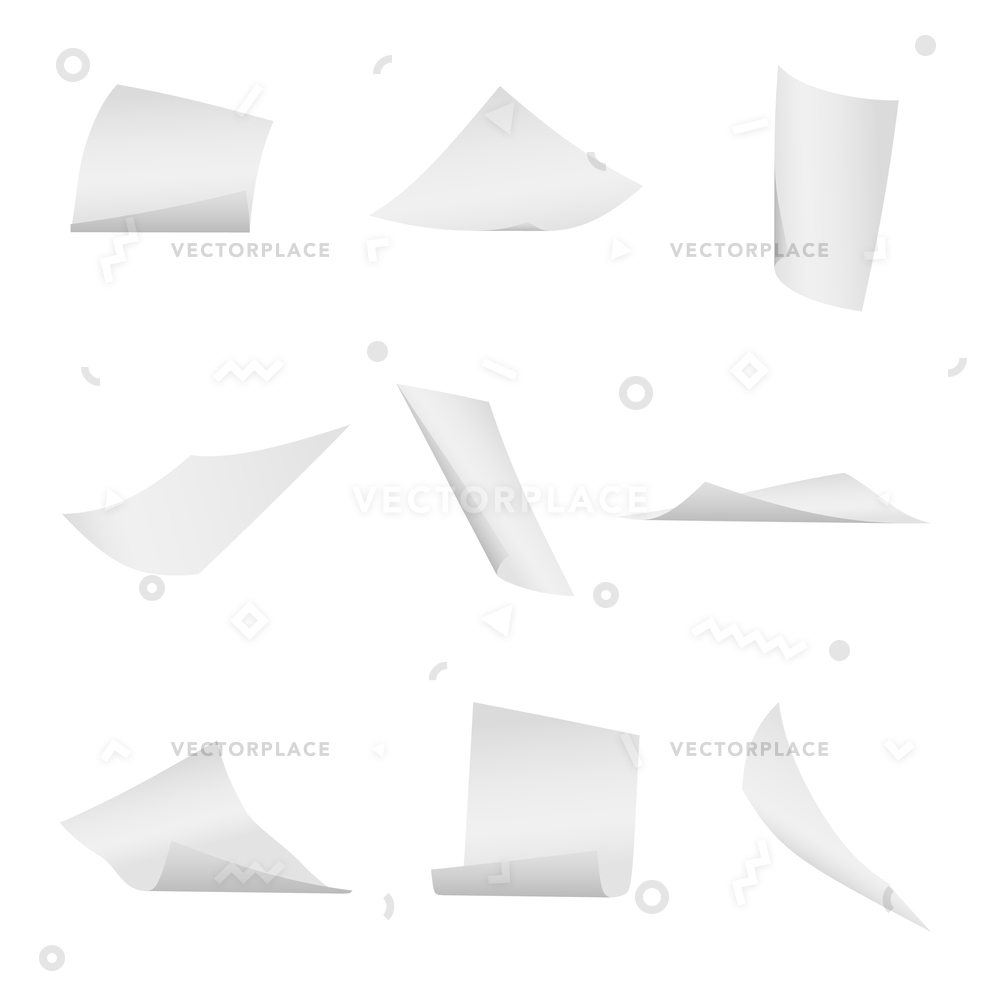 1000x1000 Flying Falling Office White Paper Sheets Vector Illustration