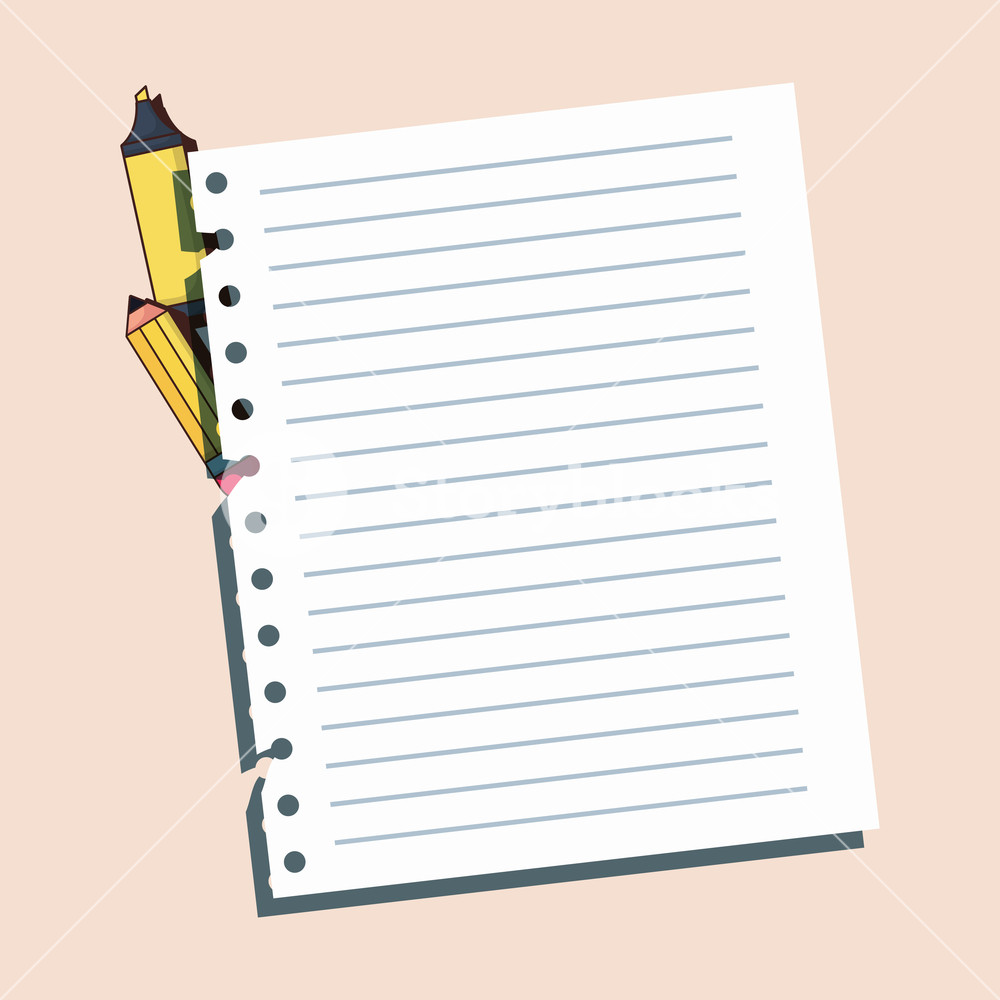 1000x1000 Paper Sheet And Pencil With Highlighter Pen Over Orange Background