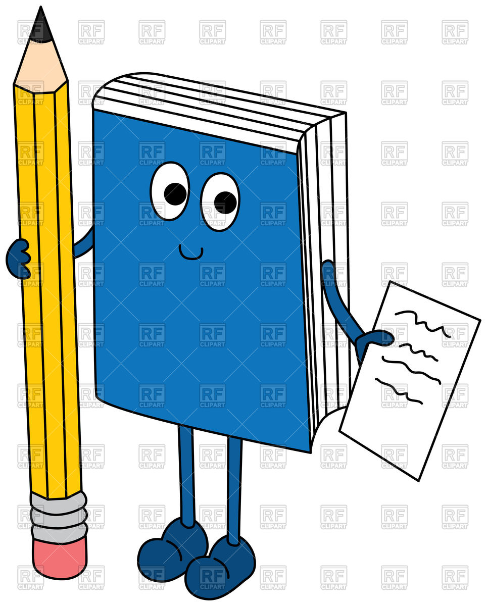 964x1200 Cartoon Illustration Of A Book Holding Pencil And Paper Vector