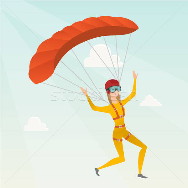 600x600 Young Caucasian Skydiver Flying With A Parachute Vector