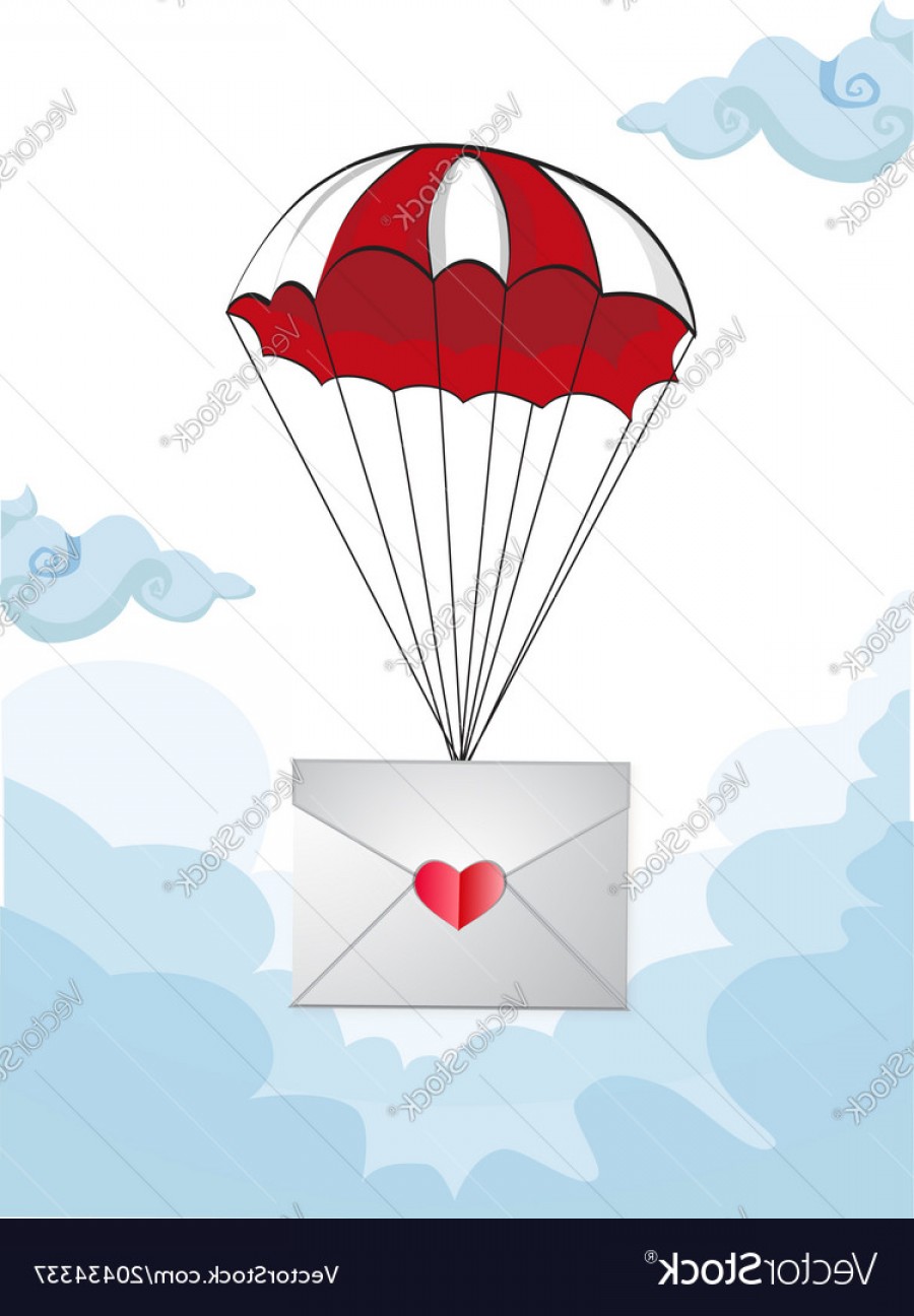 900x1296 Envelope With Heart Stamp Flying On Parachute Vector Soidergi