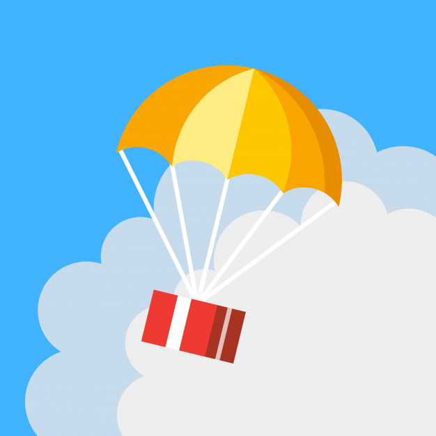 626x626 Flat Cartoon Gift Delivery Parachute Vector Icon Vector Premium
