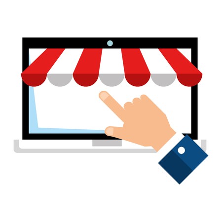 450x450 Hand Using Laptop With Parasol Vector Illustration Design Royalty