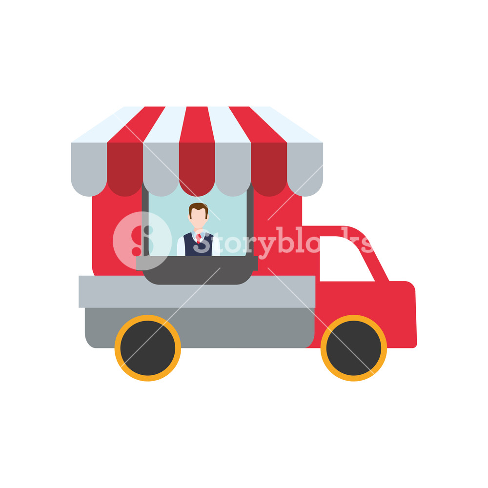 1000x1000 Salesman In Car With Parasol Vector Illustration Design Royalty