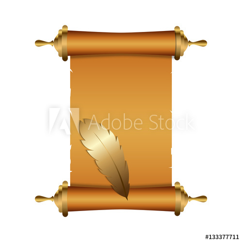 500x500 Ancient Chinese Scroll Illustration With Gold Feather Old