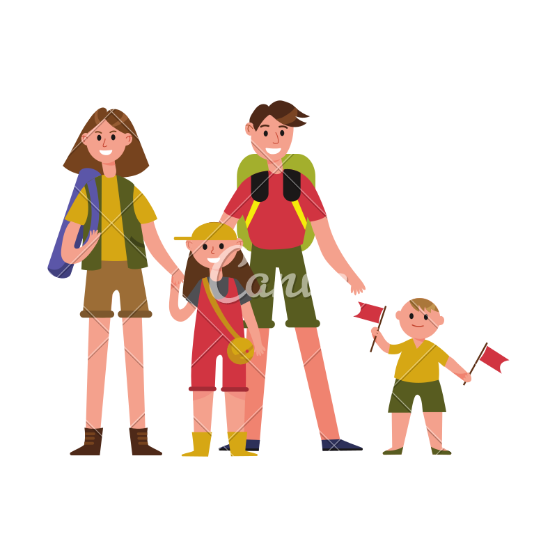 800x800 Happy Parents With Kids On Summer Vacations Cartoon Characters