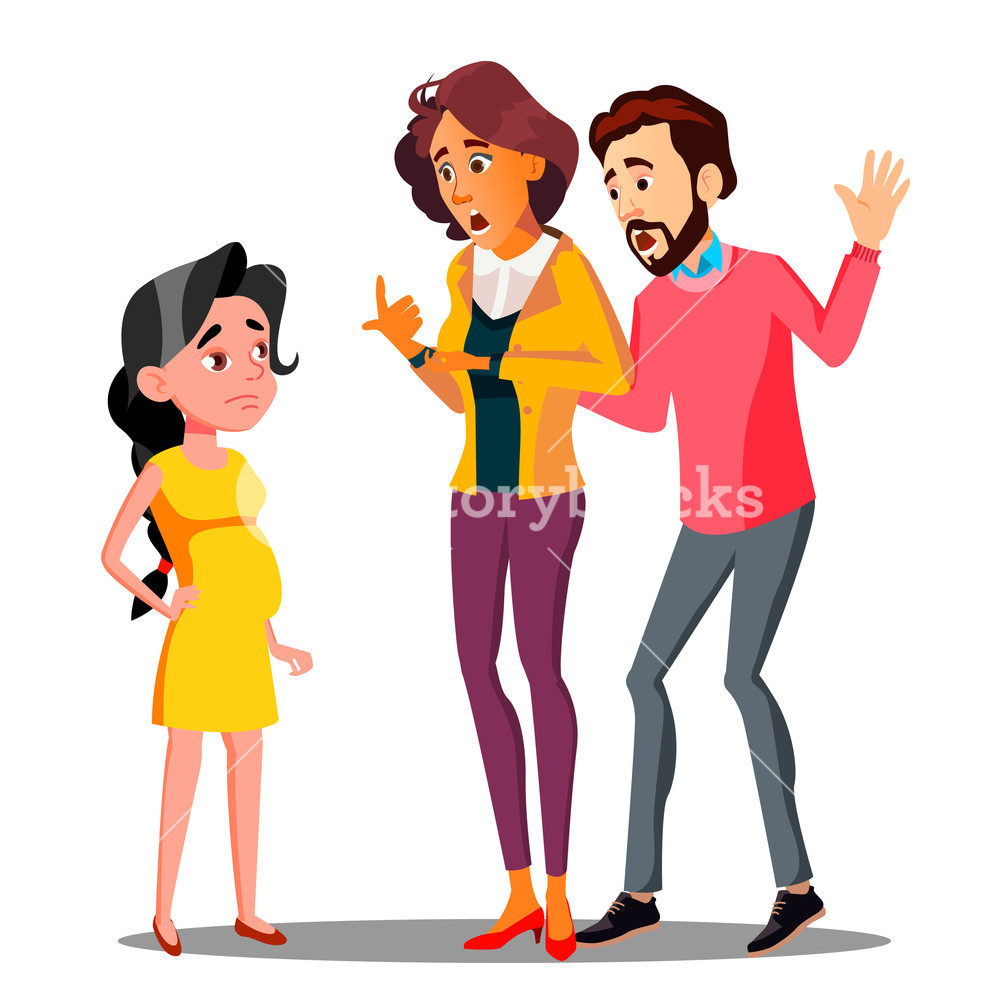 1000x1000 Pregnant Teenager Girl And Surprised Parents Vector Isolated