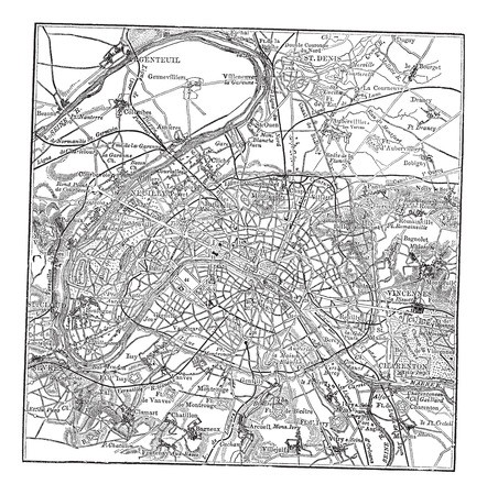 442x450 Old Engraved Illustration Of Paris Map With Its Environs Royalty