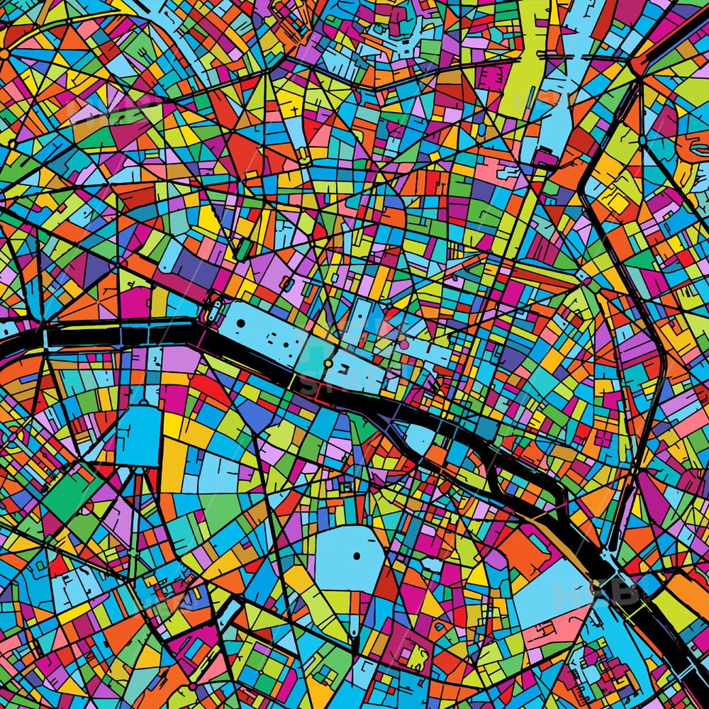 1000x1000 Paris, France, Colorful Vector Map On Black Hebstreits Sketches