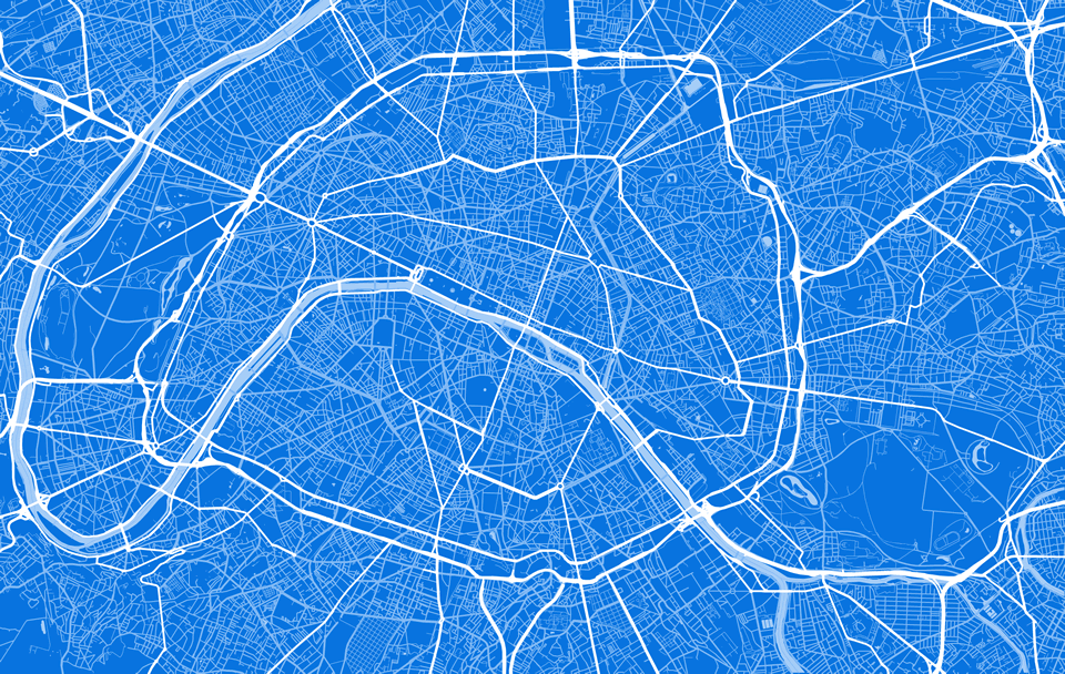 960x608 Paris Streets Blank Map