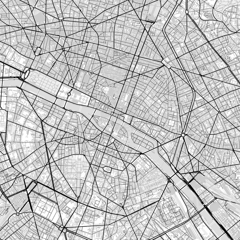 1000x1000 Downtown Map Of Paris, Light Hebstreits Sketches