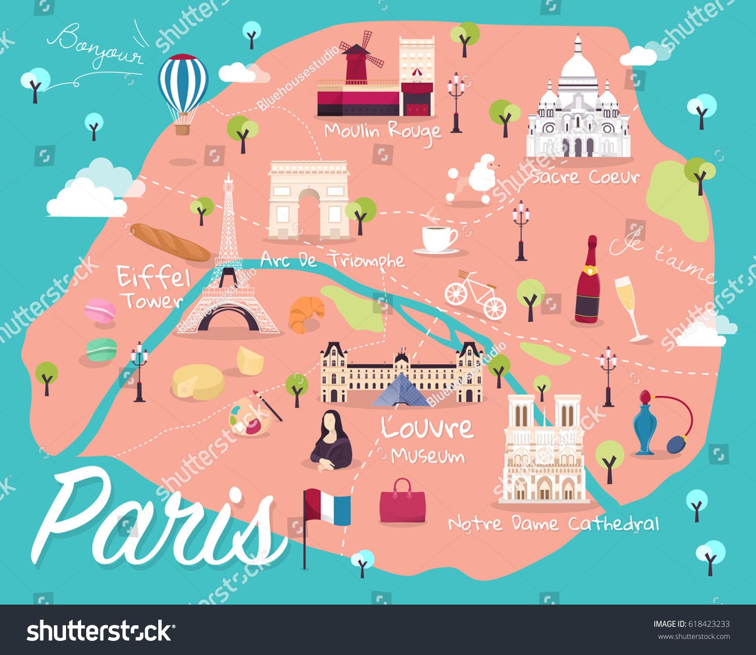 1500x1300 Map Of Paris Attractions Vector And Illustration Map Landmark