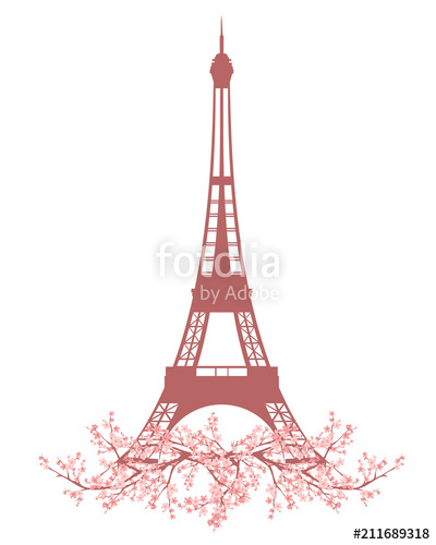 400x500 Eiffel Tower Among Blooming Cherry Tree Branches