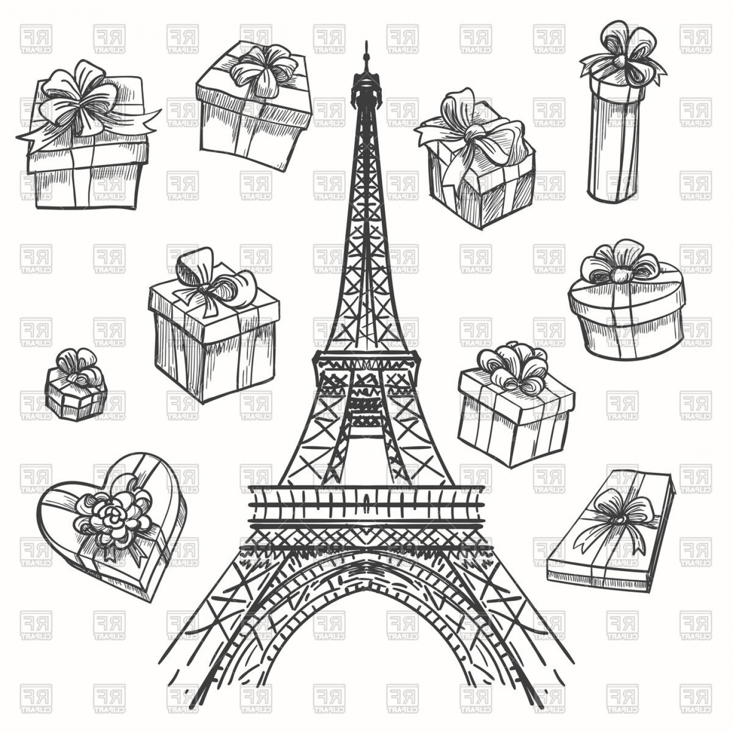 1440x1440 Gifts And Eiffel Tower Paris Vector Clipart Catchsplace