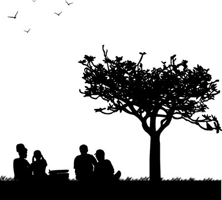 450x404 Family Picnic In Park In Spring Silhouette Royalty Free Vector