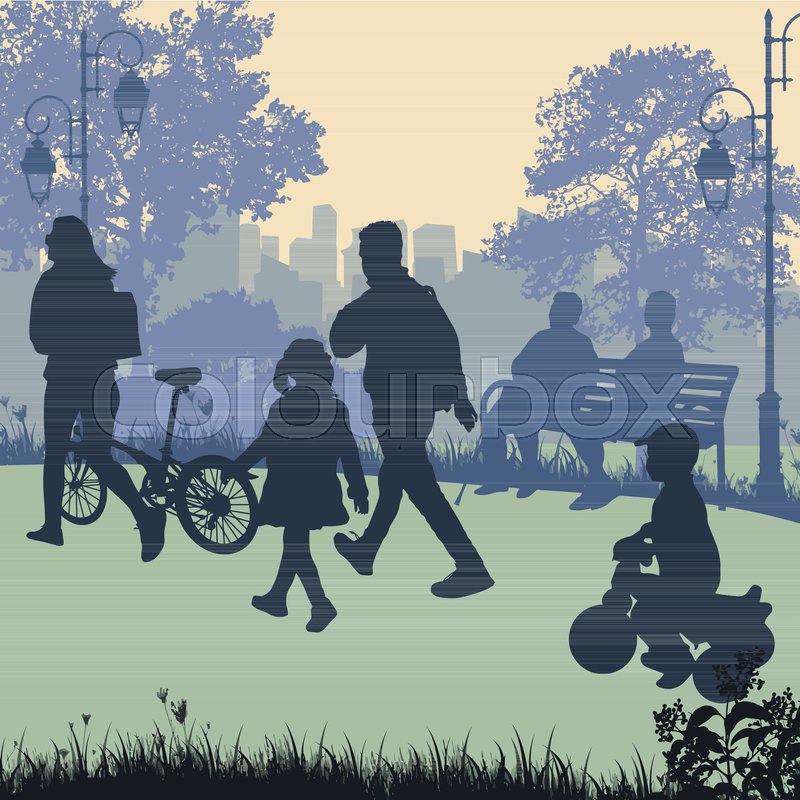 800x800 People In A City Park Silhouettes, Stock Vector Colourbox
