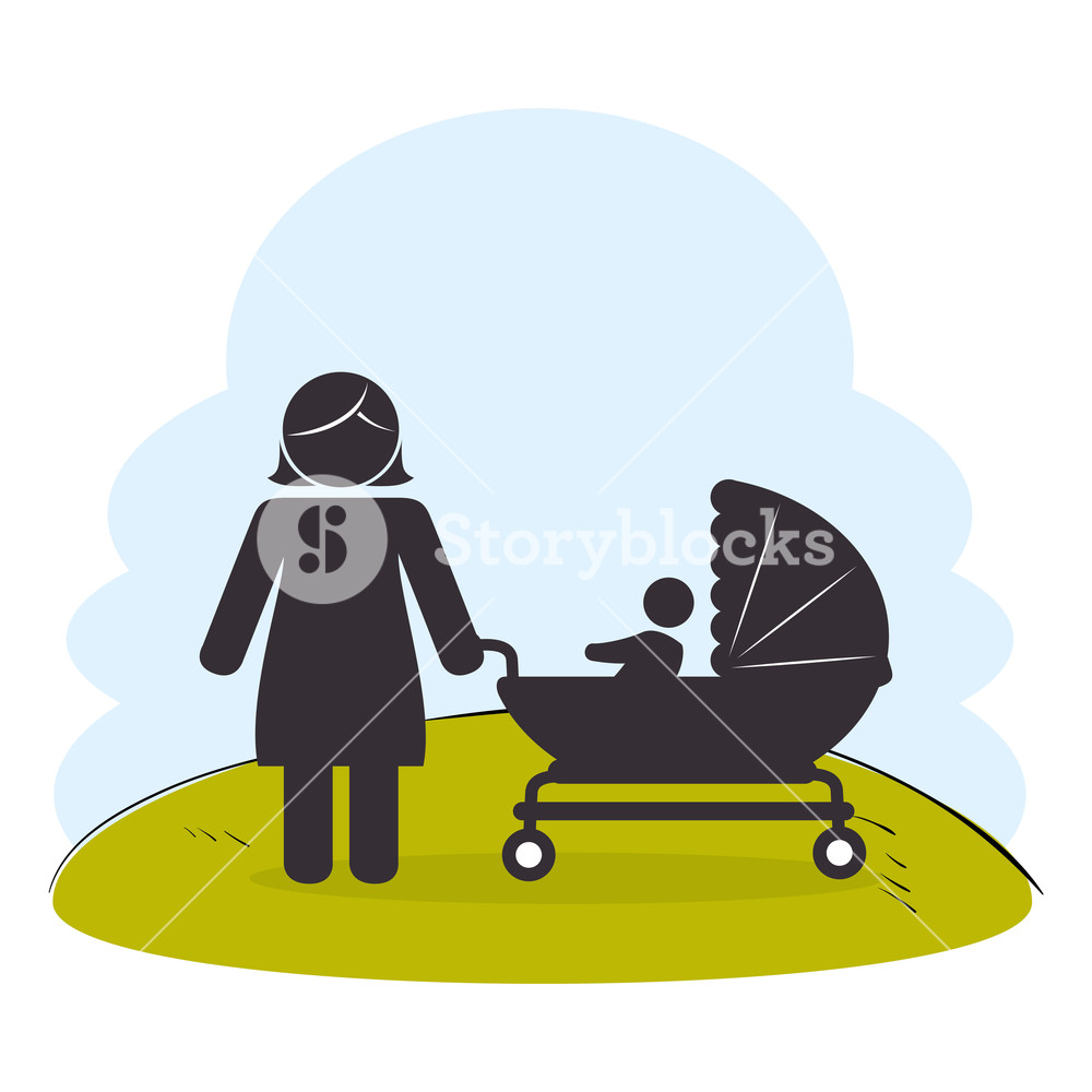 1000x1000 Mother With Baby On Park Silhouette Vector Illustration Design