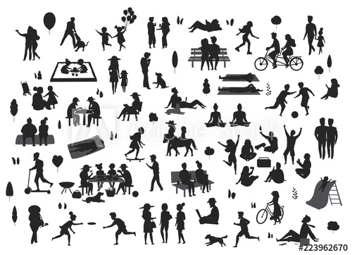 500x362 Silhouettes Of People In The Park Scenes Set Men Women Children