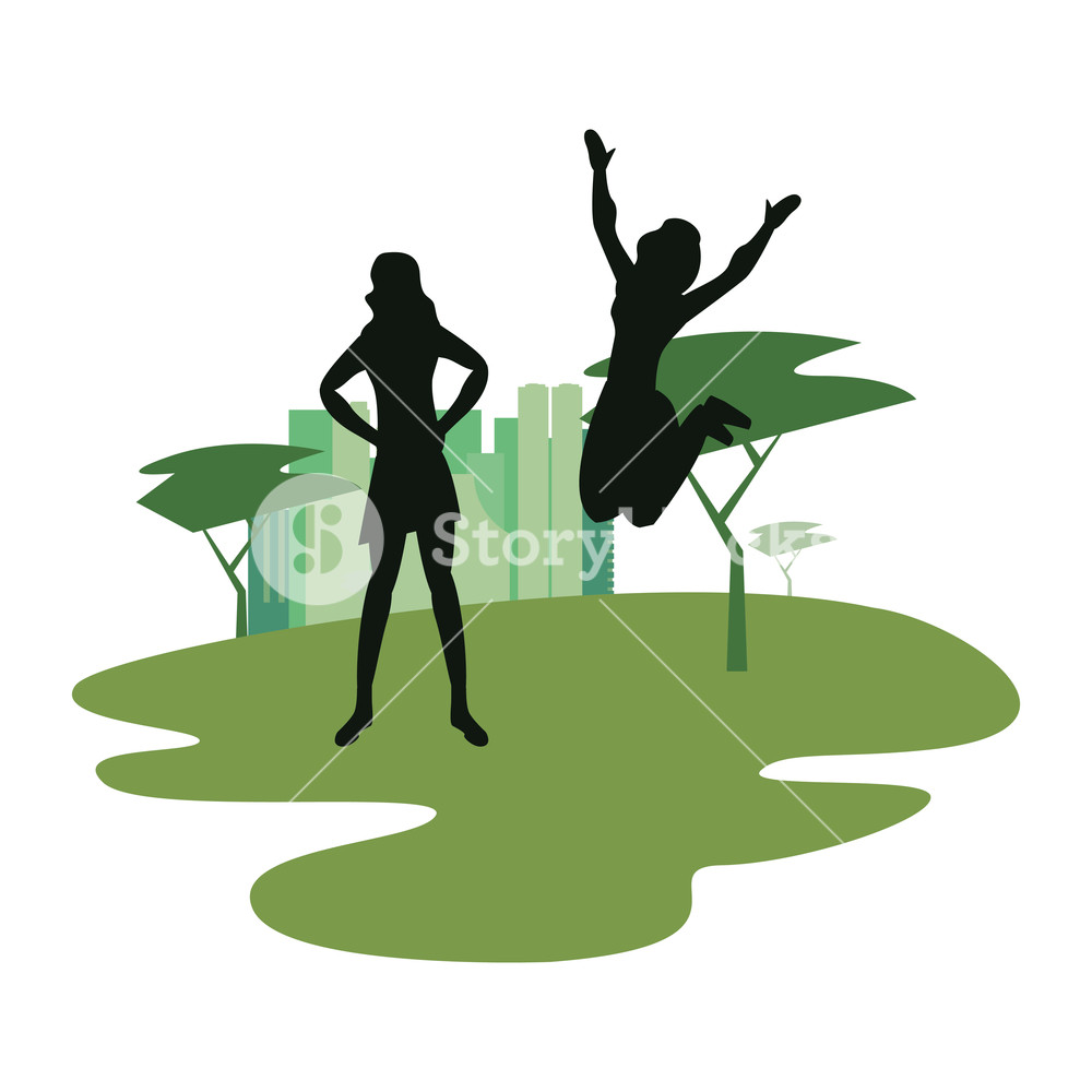 1000x1000 Women Silhouette In The Park City Vector Illustration Vector