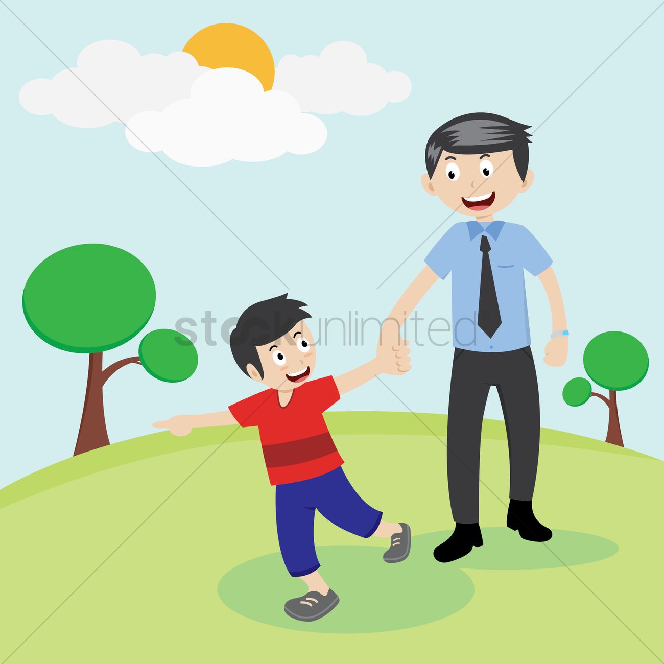 1300x1300 Father And Son In Park Vector Image